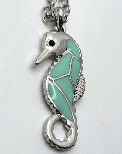 Blue Seahorse Necklace, Unique Coastal Jewelery