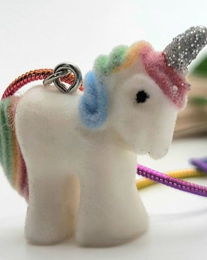 Miniature White Unicorn Necklace, Rainbow Pegasus Pendant