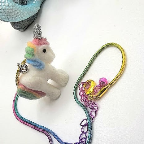 Miniature White Unicorn Necklace, Rainbow Pegasus Pendant