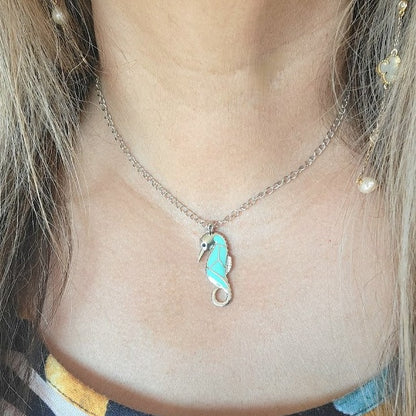 Blue Seahorse Necklace, Unique Coastal Jewelery