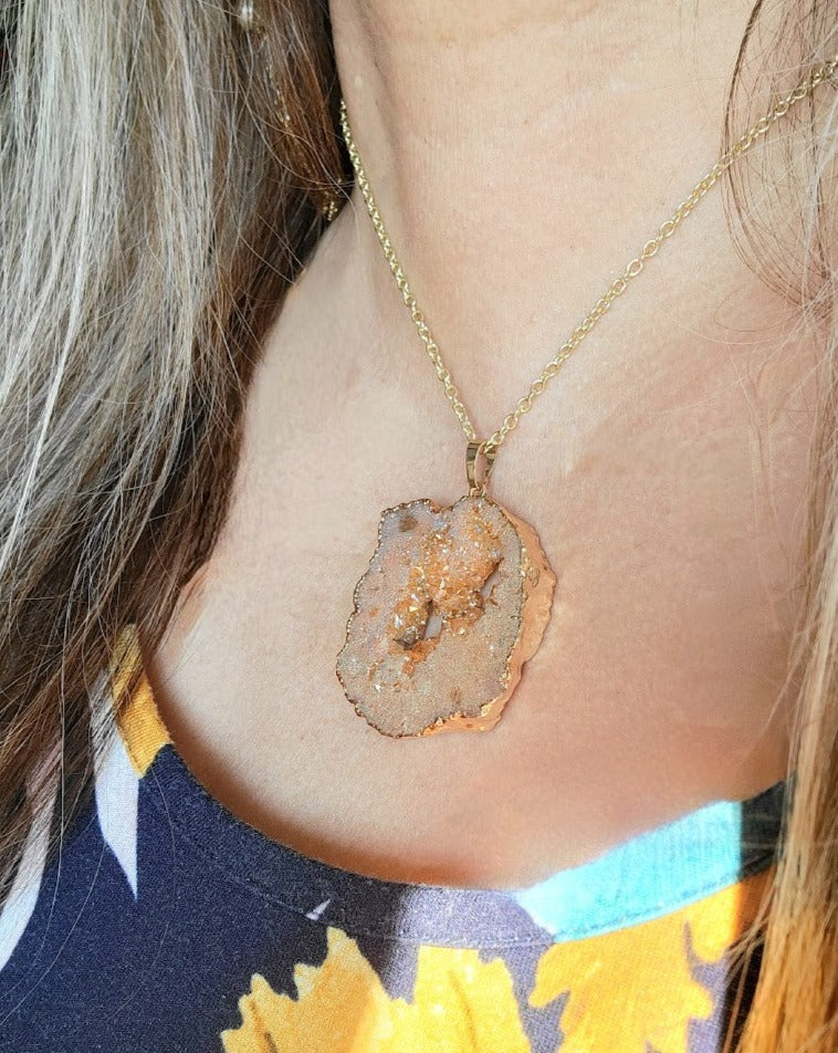 Peach Agate Raw Stone Necklace, Nature Inspired Pendant, Unique Raw Crystal Jewelry