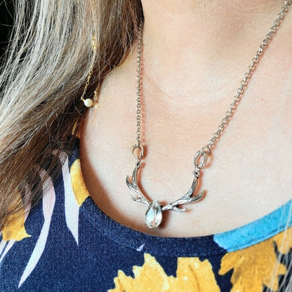 Teardrop Antler Necklace, Wildlife Fashion Pendant, Animal Inspired Accessory, Rustic Chic Design, Deer Hunter Theme, Rustic Chic Charm