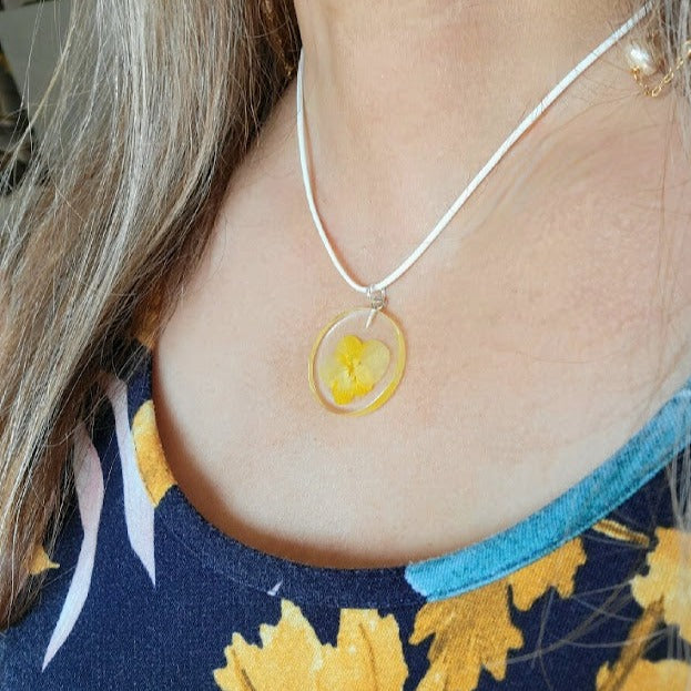 Bright Yellow Flower Necklace, Elegant Floral Jewelry