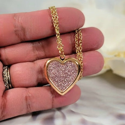 Glittery Pink Heart Locket Necklace