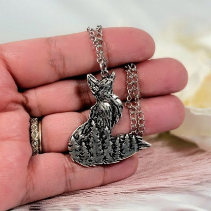 Silver Fox Necklace, Female Vixen Pendant, Kwahn Inspired Charm, Elegant Forest Animal Jewelry, Wilderness Accessory, For the Sexy Woman