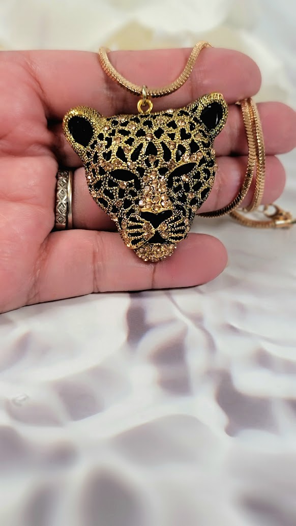 Black Leopard Necklace, Sexy Cougar Pendant, Felidae Cheetah Jewelry