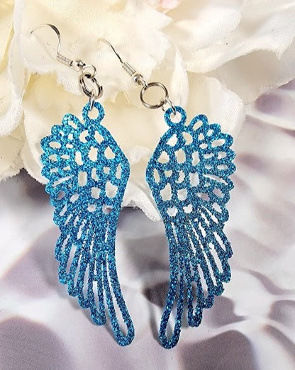 Blue Guardian Angel Feather Dangle, Boucles d’oreilles symboliques religieuses, Bijoux inspirés du ciel, Accessoire spirituel élégant, Bijoux chrétiens