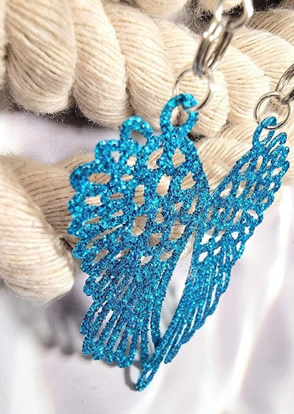 Blue Guardian Angel Feather Earrings, Religious Symbolic Dangle, Heaven-Inspired Jewelry