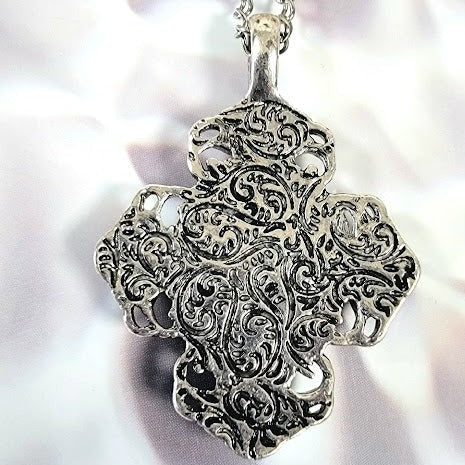 Vintage Themed Floral Cross Necklace, Elegant Jewelry, Special Occasion Pendant, Casual Business to Gala Night, Fashionista Gift, Wedding Accessory