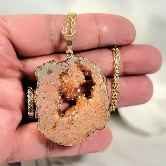 Peach Agate Raw Stone Necklace, Nature Inspired Pendant, Unique Raw Crystal Jewelry