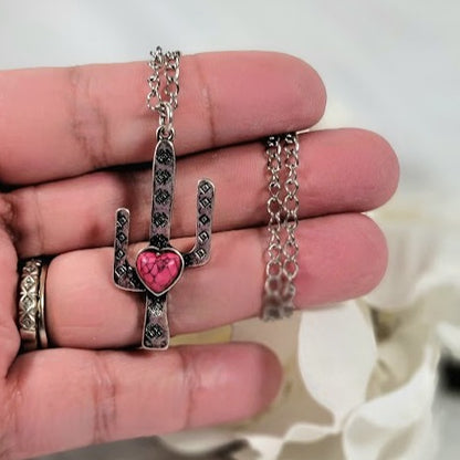 Red Heart Cactus Necklace, Desert Cacti Jewelry, Unique Southwestern Flair Pendant