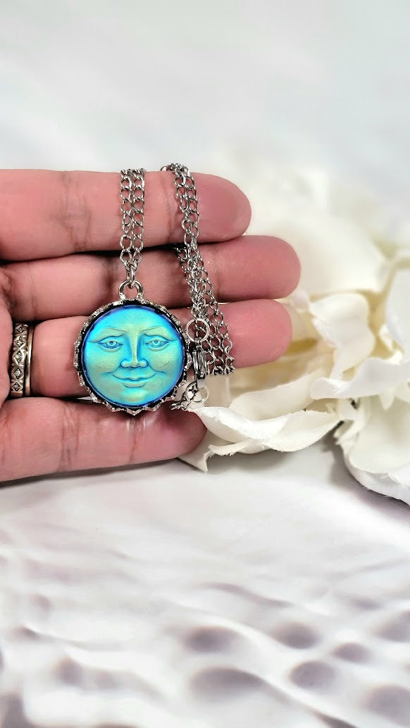 Celestial Magnificence Moon Necklace, Man on the Moon Pendant, Galaxy Accessory