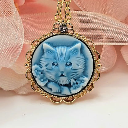 Lovable Blue Kitten Necklace, Pet Inspired Pendant, Elegant Animal Jewelry, Feminine Feline Charm