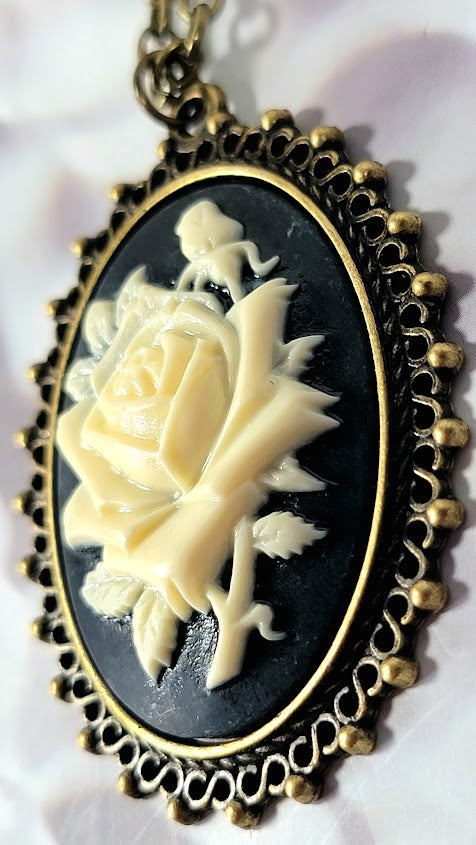 Rose Cameo Necklace, Classic Victorian Theme Pendant, Elegant Evening Gown Accessory, Vintage Inspired Design, Antique Style Jewelry