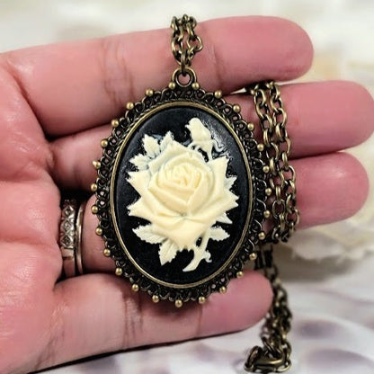 Rose Cameo Necklace, Classic Victorian Theme Pendant, Elegant Evening Gown Accessory, Vintage Inspired Design, Antique Style Jewelry