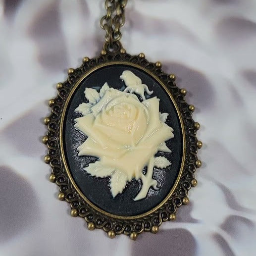 Rose Cameo Necklace, Classic Victorian Theme Pendant, Elegant Evening Gown Accessory, Vintage Inspired Design, Antique Style Jewelry