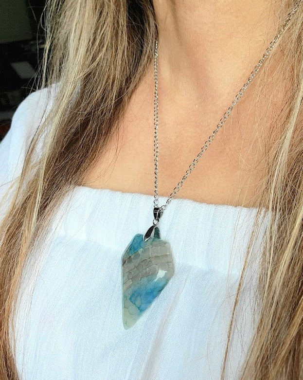 Agate Faceted Cut Stone Necklace, Balance Harmony Jewelry