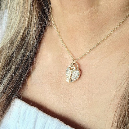 Golden Key to My Heart Necklace, Elegant Rhinestone Pendant, Romantic Gift Jewelry