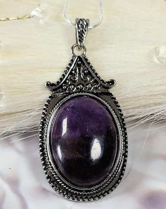 Purple Faux Opal Necklace, Vintage-Themed Pendant, Bold Statement Accessory