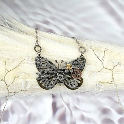 Butterfly Steampunk Necklace, Handcrafted Industrial Design Jewelry