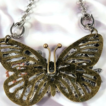 Butterfly Steampunk Necklace, Handcrafted Industrial Design Jewelry