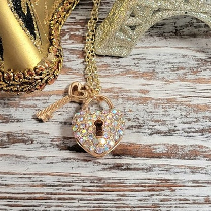 Golden Key to My Heart Necklace, Elegant Rhinestone Pendant, Romantic Gift Jewelry