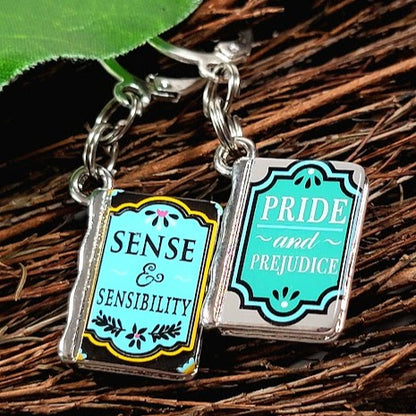 Jane Austin Tribute Earrings, English Literature Dangle, Classic Novel Jewelry, Bibliophile Mismatched Earring