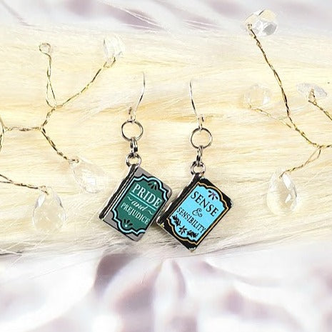 Jane Austin Tribute Earrings, English Literature Dangle, Classic Novel Jewelry, Bibliophile Mismatched Earring