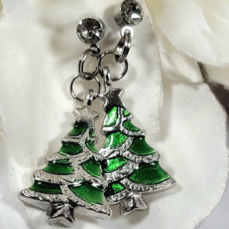 Miniature Green Christmas Tree Earrings, Festive Holiday Dangle