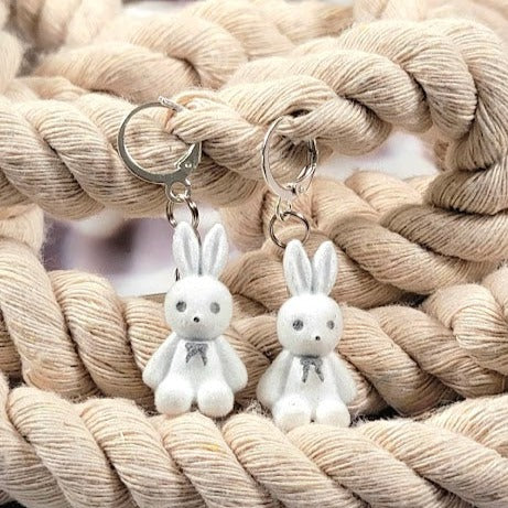 Miniature White Rabbit Earring, Easter Bunny  Dangle, Youthful Fashion Jewelry, Cute Animal Drop, Seasonal Easter Accessory