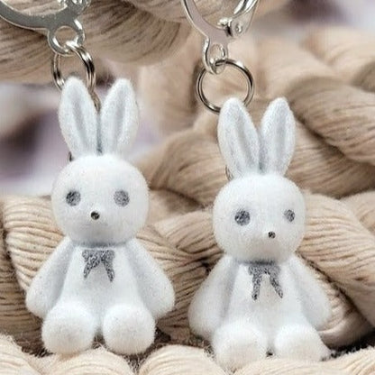 Miniature White Rabbit Earring, Easter Bunny  Dangle, Youthful Fashion Jewelry, Cute Animal Drop, Seasonal Easter Accessory