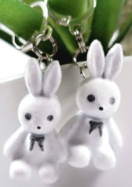 Miniature White Rabbit Earring, Easter Bunny  Dangle, Youthful Fashion Jewelry, Cute Animal Drop, Seasonal Easter Accessory