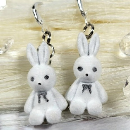 Miniature White Rabbit Earring, Easter Bunny  Dangle, Youthful Fashion Jewelry, Cute Animal Drop, Seasonal Easter Accessory