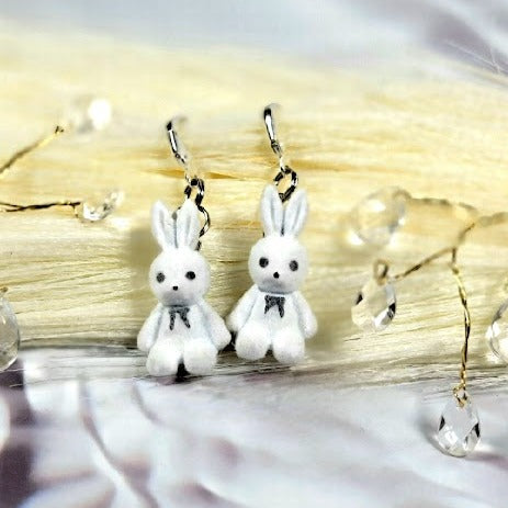 Miniature White Rabbit Earring, Easter Bunny  Dangle, Youthful Fashion Jewelry, Cute Animal Drop, Seasonal Easter Accessory