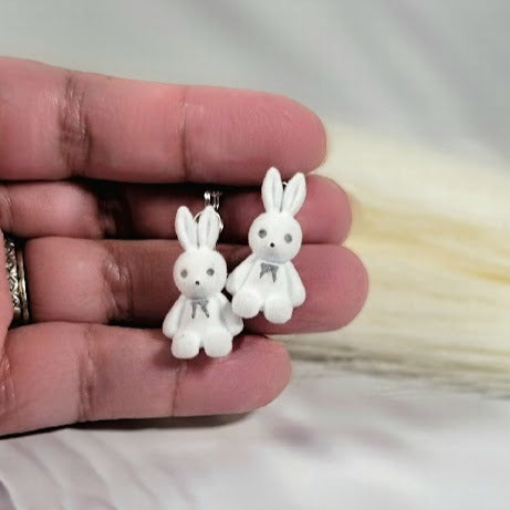 Miniature White Rabbit Earring, Easter Bunny  Dangle, Youthful Fashion Jewelry, Cute Animal Drop, Seasonal Easter Accessory