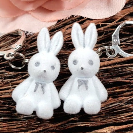 Miniature White Rabbit Earring, Easter Bunny  Dangle, Youthful Fashion Jewelry, Cute Animal Drop, Seasonal Easter Accessory