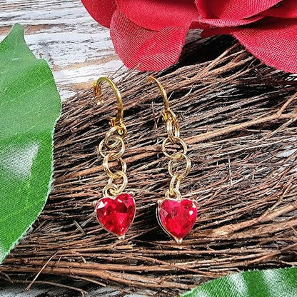 Red Heart Glass Earring, Cupid's Heart Dangle, Elegant Valentine's Day Gift, Special Occasion Drop