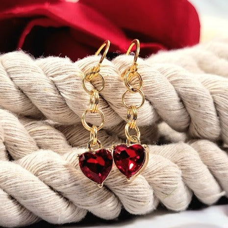 Red Heart Glass Earring, Cupid's Heart Dangle, Elegant Valentine's Day Gift, Special Occasion Drop