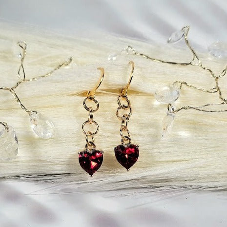 Red Heart Glass Earring, Cupid's Heart Dangle, Elegant Valentine's Day Gift, Special Occasion Drop