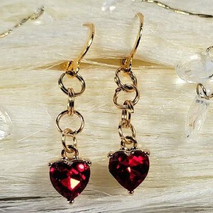 Red Heart Glass Earring, Cupid's Heart Dangle, Elegant Valentine's Day Gift, Special Occasion Drop