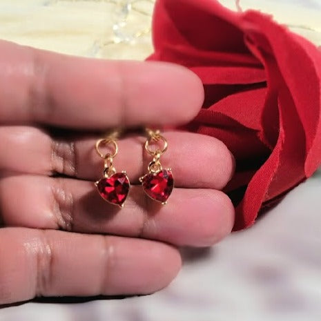 Red Heart Glass Earring, Cupid's Heart Dangle, Elegant Valentine's Day Gift, Special Occasion Drop