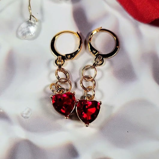 Red Heart Glass Earring, Cupid's Heart Dangle, Elegant Valentine's Day Gift, Special Occasion Drop