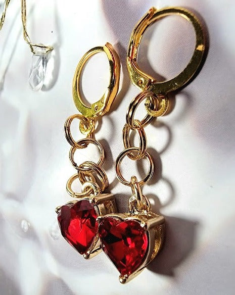 Red Heart Glass Earring, Cupid's Heart Dangle, Elegant Valentine's Day Gift, Special Occasion Drop