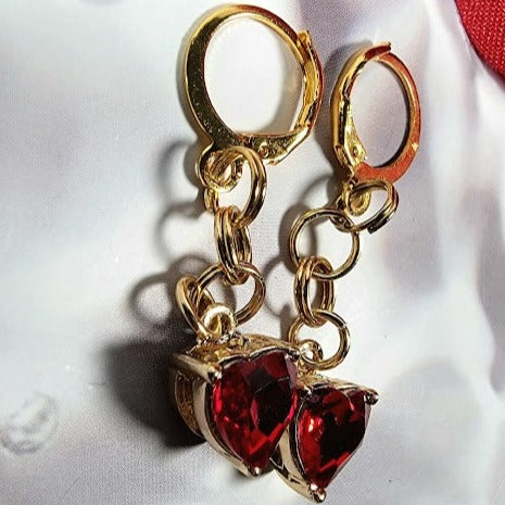 Red Heart Glass Earring, Cupid's Heart Dangle, Elegant Valentine's Day Gift, Special Occasion Drop