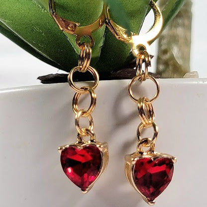 Red Heart Glass Earring, Cupid's Heart Dangle, Elegant Valentine's Day Gift, Special Occasion Drop