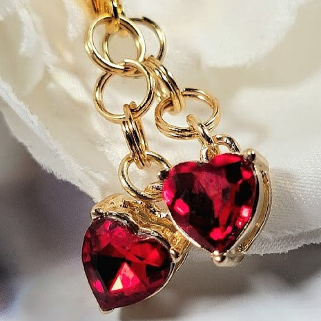 Red Heart Glass Earring, Cupid's Heart Dangle, Elegant Valentine's Day Gift, Special Occasion Drop