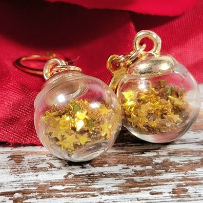 Gold Confetti in Miniature Globe Earring, Festive Christmas Party Dangle, Classy Holiday Jewelry