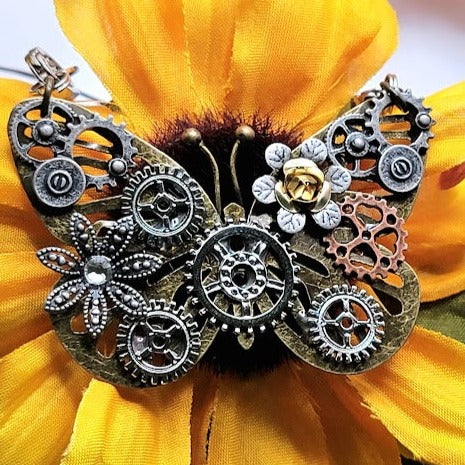 Butterfly Steampunk Necklace, Handcrafted Industrial Design Jewelry