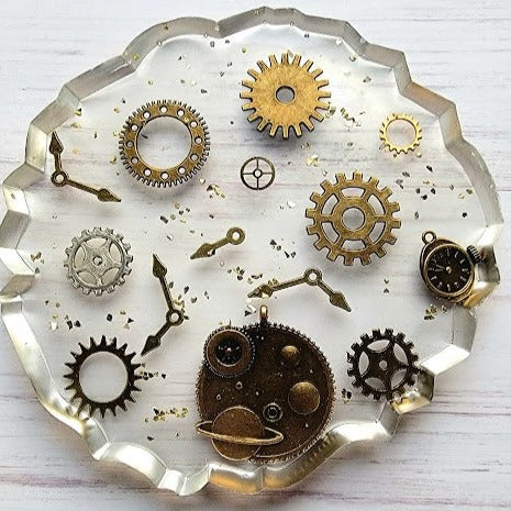 Stylish Steampunk Decorative Tray & Coaster Set, Industrial Design Kitchen Platter, Modern Entertaining Set, Unique Artful Table Decoration