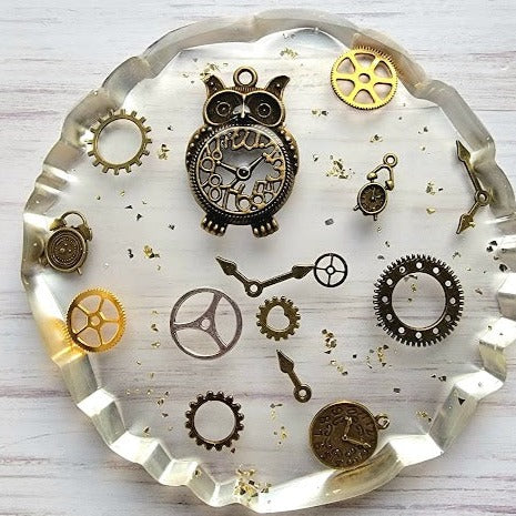 Bandeja decorativa Steampunk hecha a mano y juego de posavasos, plato de cocina de diseño industrial, juego de entretenimiento moderno, decoración de mesa artística única